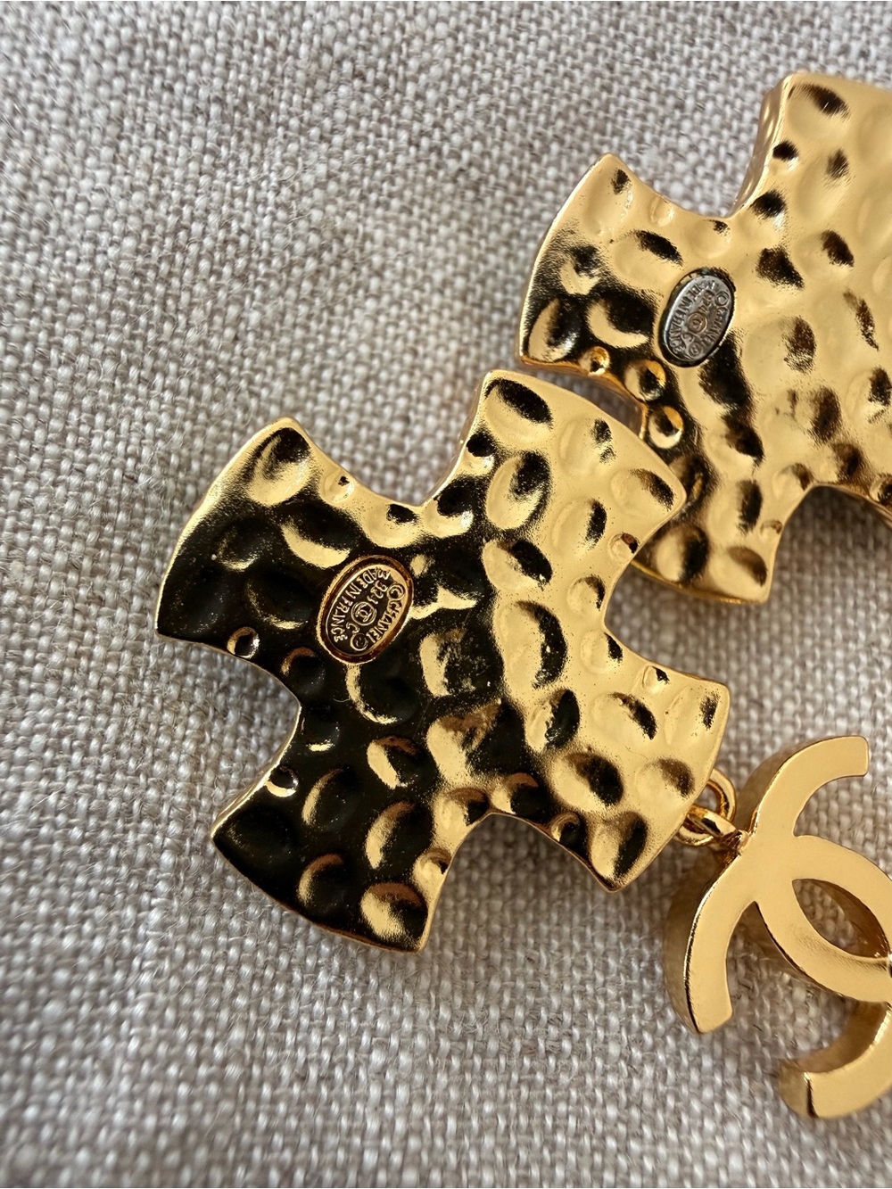 💖CHANEL Gold Cross Drop Earrings with Turquoise, Green, Red and Pink Accents💚❤️🩵 - Picture 5 of 9